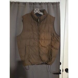 Weatherproof Brown Puffer Vest, Men's Large Full Zip, Sleeveless, Casual, Pocket